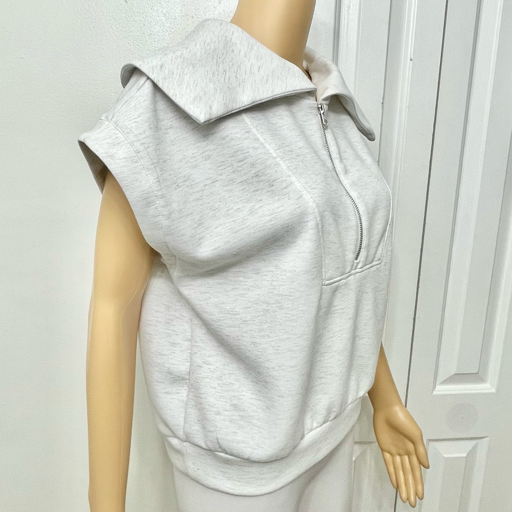 Yogalicious Light Gray/Ivory Sleeveless Half Zip-Up Sweatshirt Yoga Top size L - Picture 4 of 7